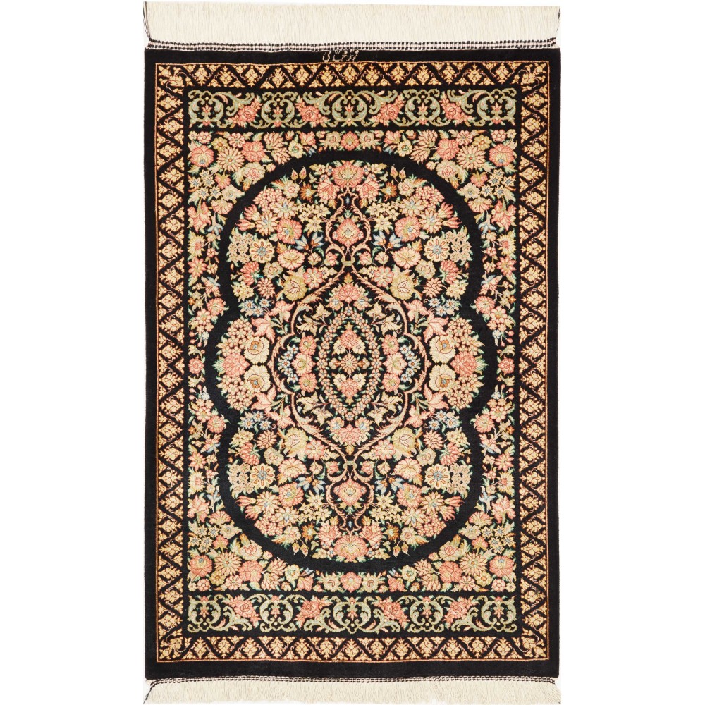 Tappeto Ghom seta Persia blu marrone 58x91
