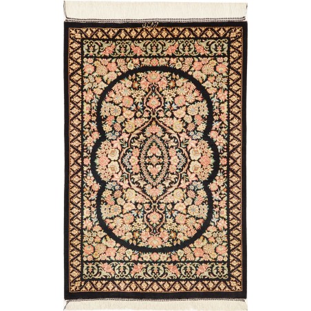 Tappeto Ghom seta Persia blu marrone 58x91