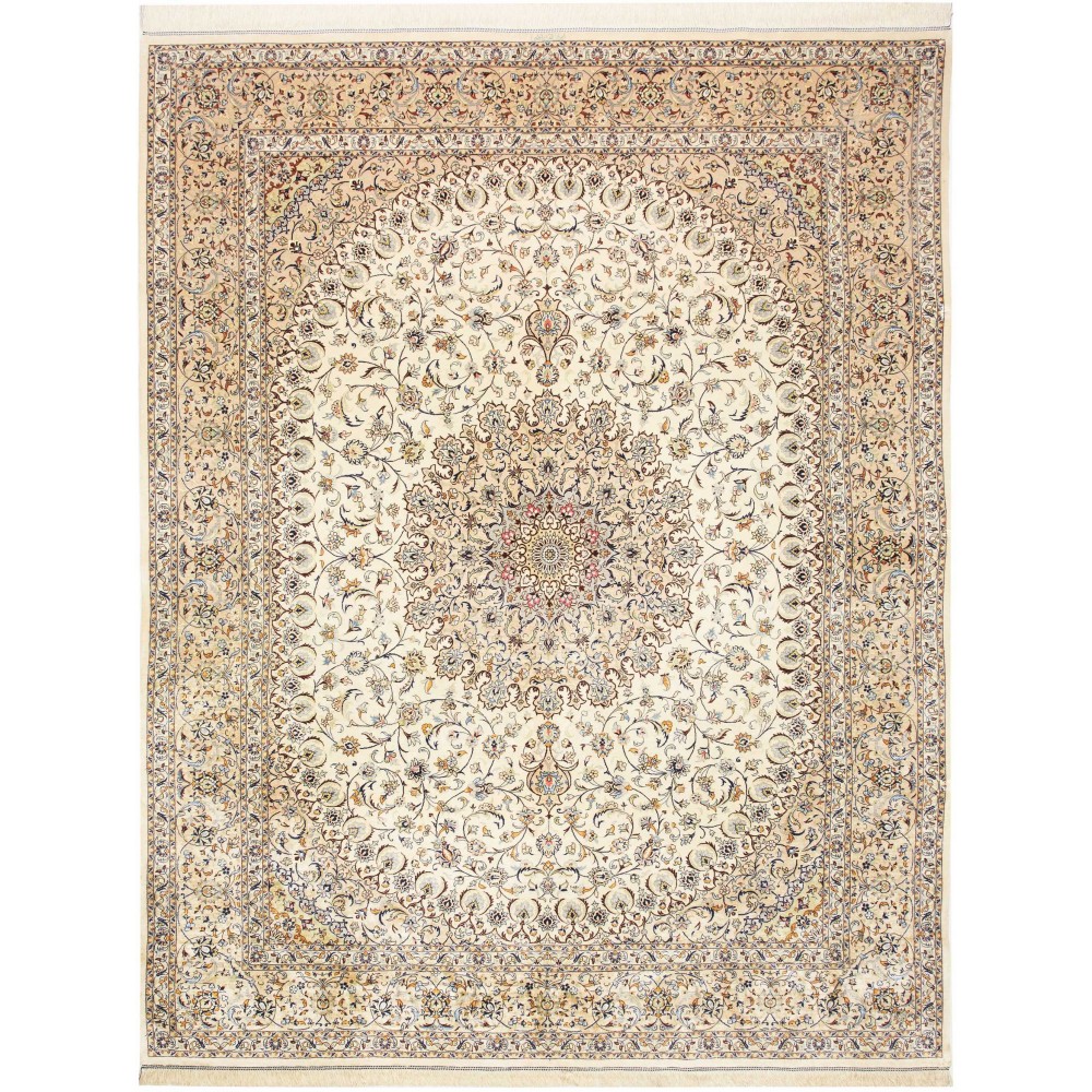 Tappeto Ghom seta Persia giallo bianco 194x250