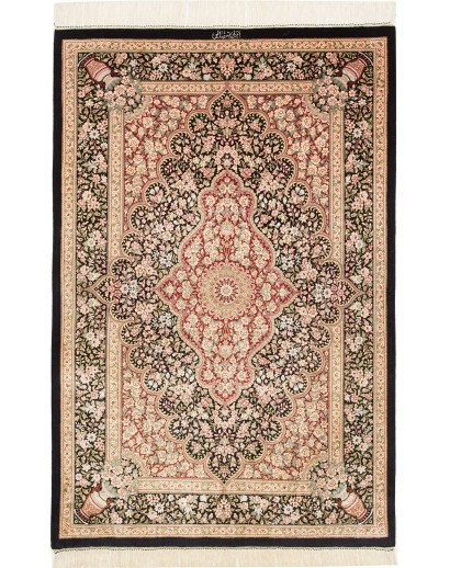 Tappeto Ghom seta Persia marrone blu 98x148