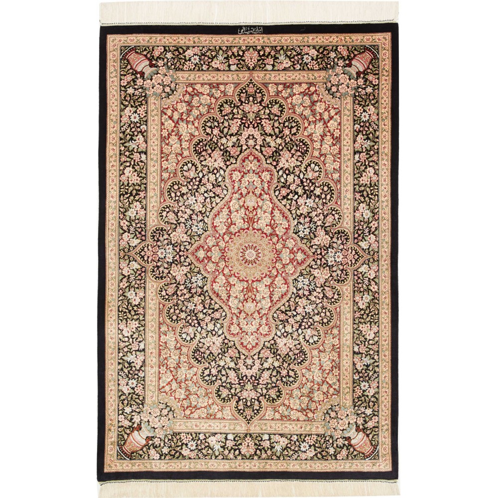 Tappeto Ghom seta Persia marrone blu 98x148