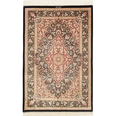 Tappeto Ghom seta Persia marrone blu 98x148