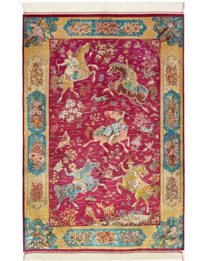 Tappeto Ghom seta Persia marrone grigio 100x148