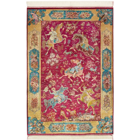 Tappeto Ghom seta Persia marrone grigio 100x148
