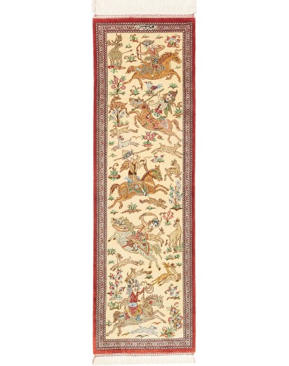 Tappeto Ghom seta Persia giallo verde 38x132