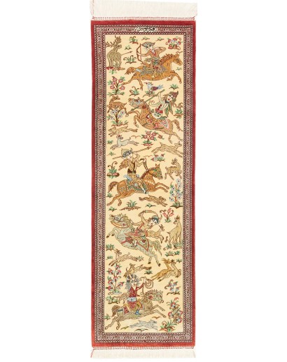 Tappeto Ghom seta Persia giallo verde 38x130