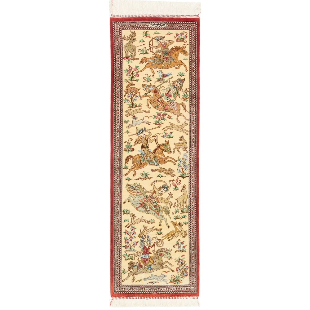 Tappeto Ghom seta Persia giallo verde 38x130