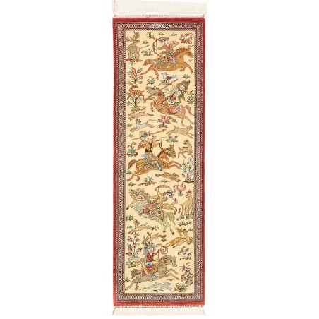 Tappeto Ghom seta Persia giallo verde 38x130