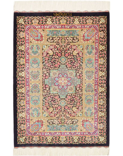 Tappeto Ghom seta Persia giallo grigio 61x87