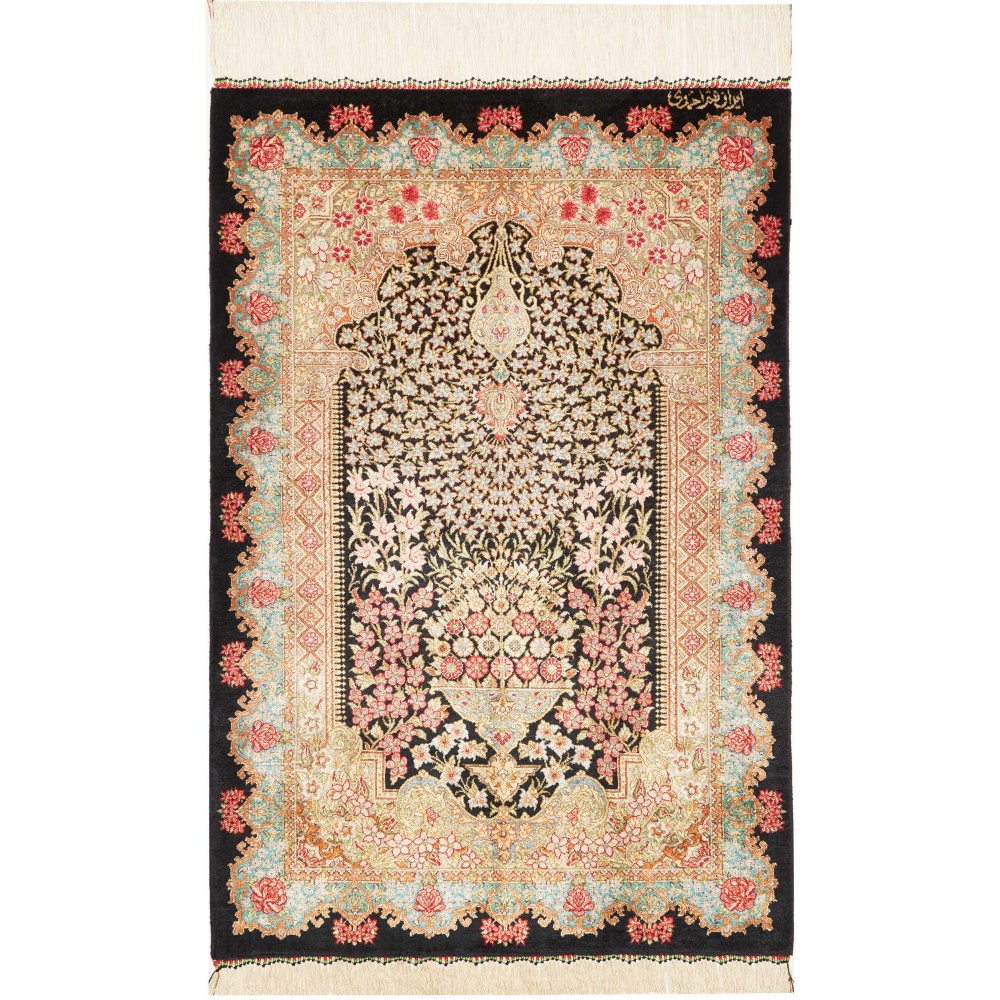 Tappeto Ghom seta Persia giallo marrone 60x89