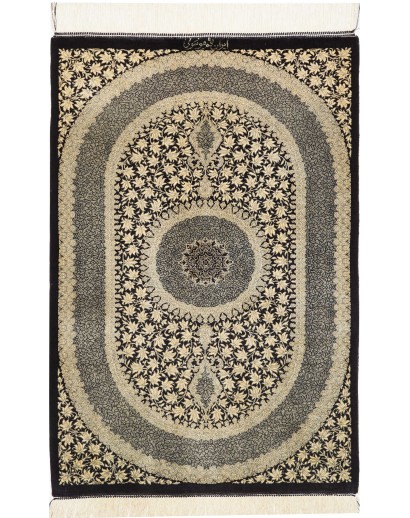 Tappeto Ghom seta Persia marrone azzurro 61x91