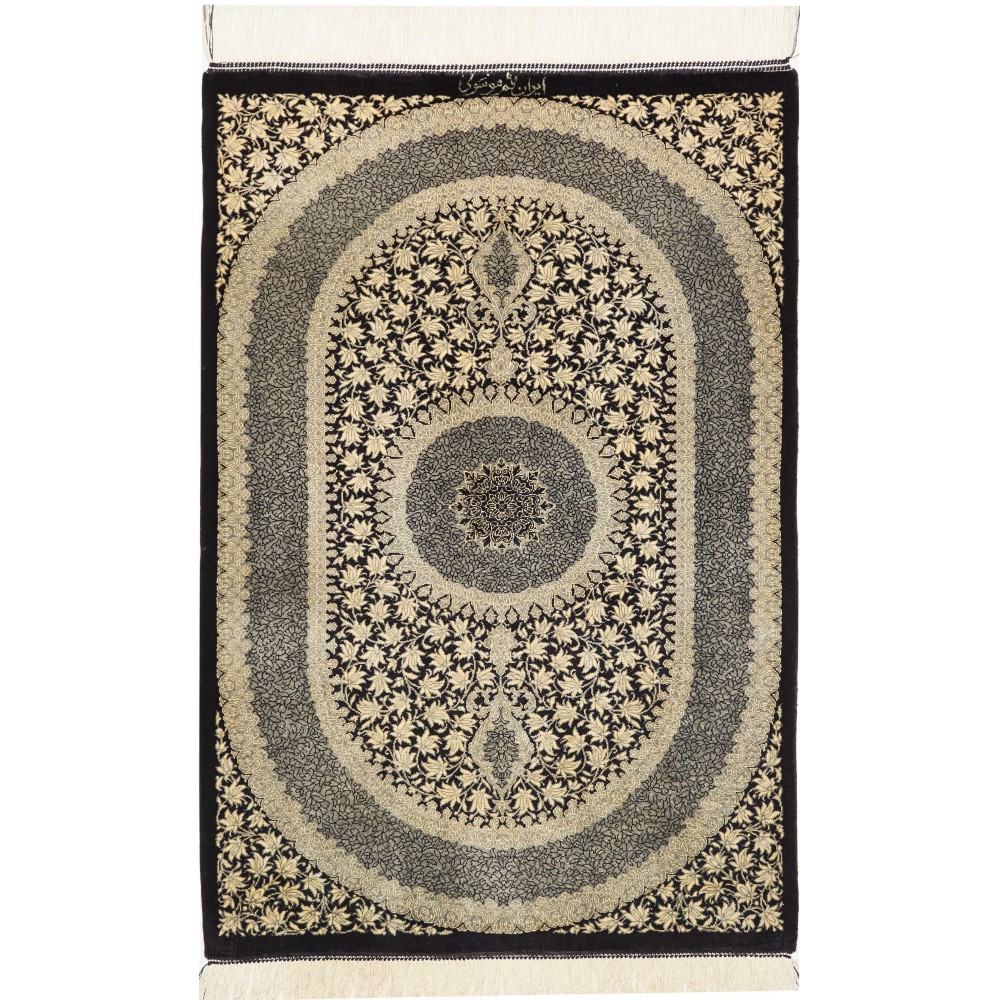Tappeto Ghom seta Persia marrone azzurro 61x91