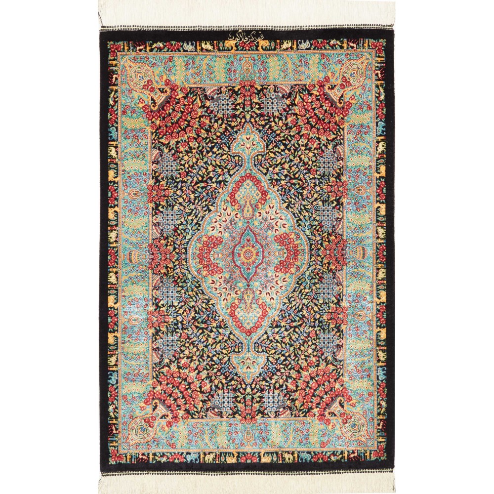 Tappeto Ghom seta Persia beige grigio 61x91