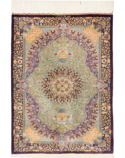 Tappeto Ghom seta Persia marrone verde 60x84