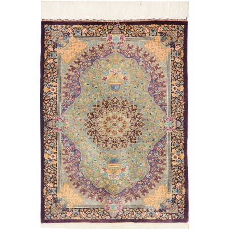 Tappeto Ghom seta Persia marrone verde 60x84