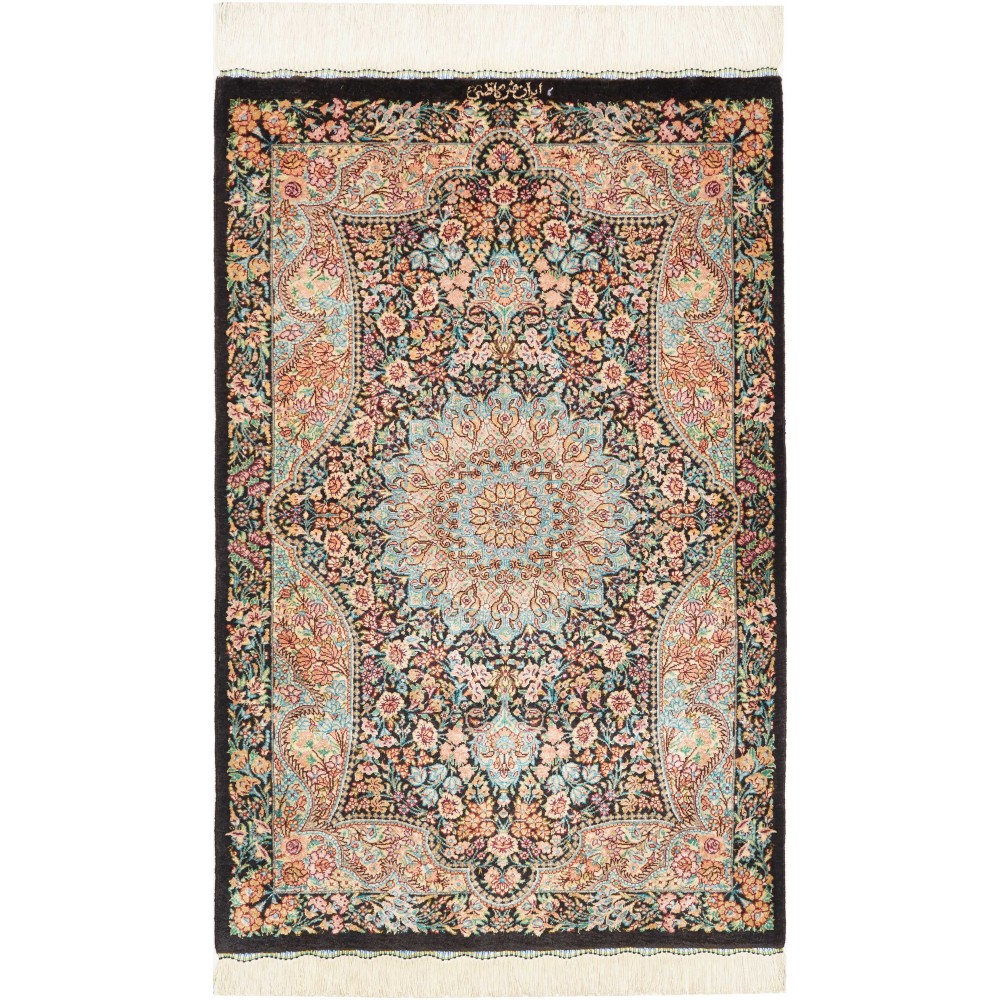 Tappeto Ghom seta Persia marrone grigio 58x90