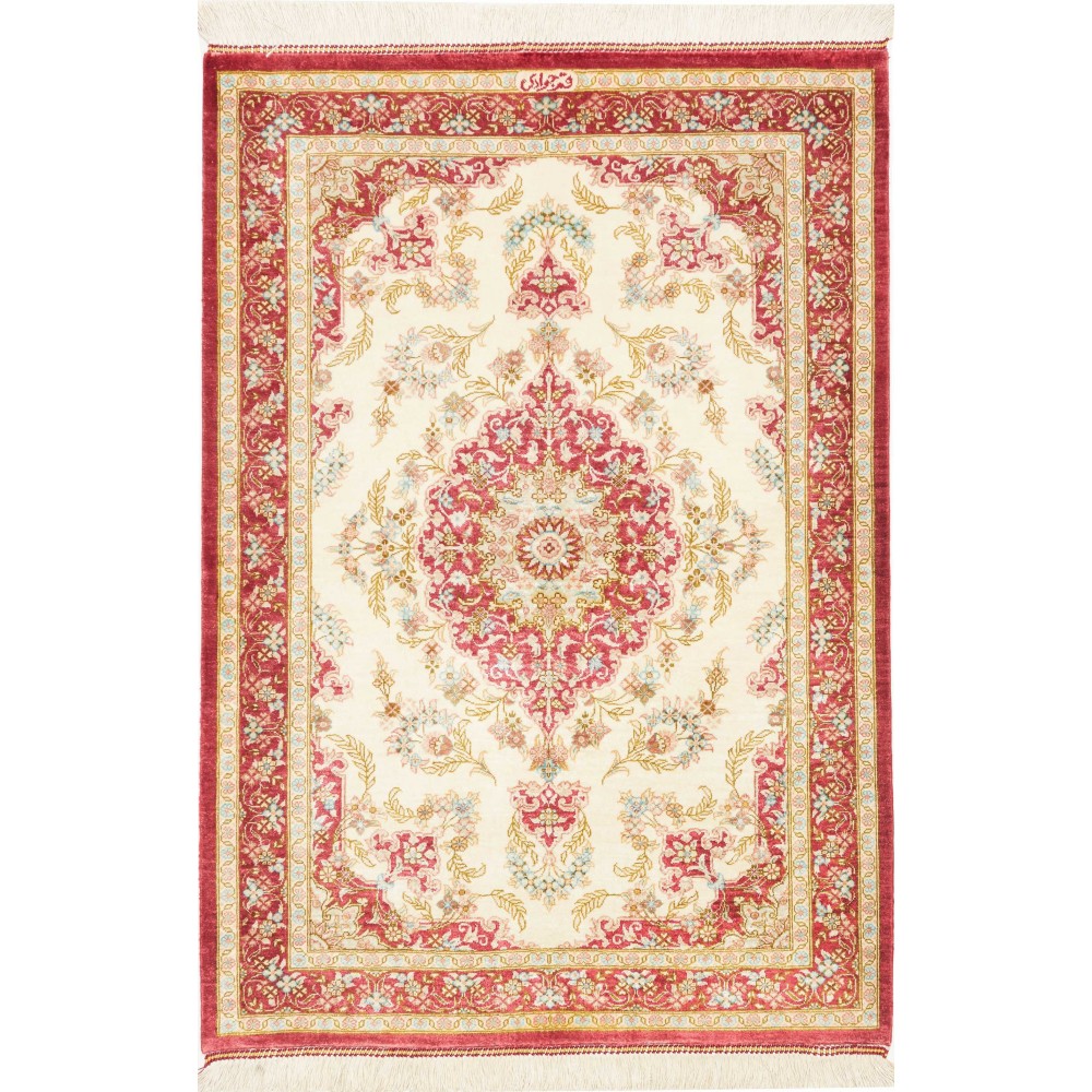 Tappeto Ghom seta Persia giallo marrone 60x87