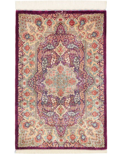 Tappeto Ghom seta Persia beige grigio 61x94