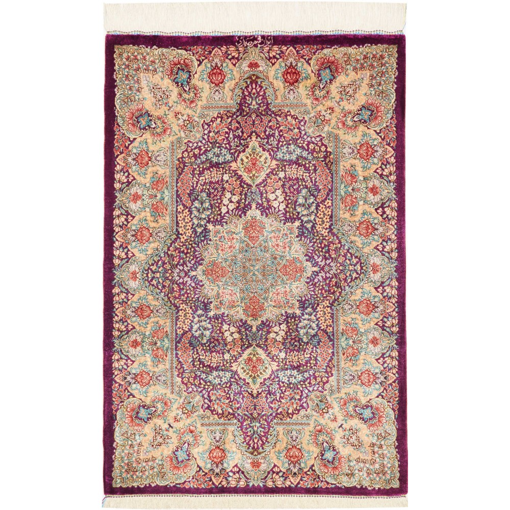 Tappeto Ghom seta Persia beige grigio 61x94