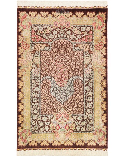 Tappeto Ghom seta Persia marrone grigio 60x92