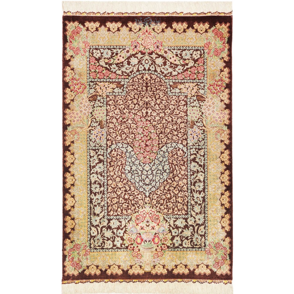 Tappeto Ghom seta Persia marrone grigio 60x92