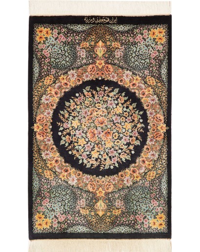 Tappeto Ghom seta Persia marrone blu 59x93