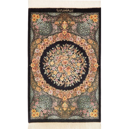 Tappeto Ghom seta Persia marrone blu 59x93