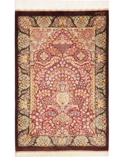 Tappeto Ghom seta Persia marrone 63x94