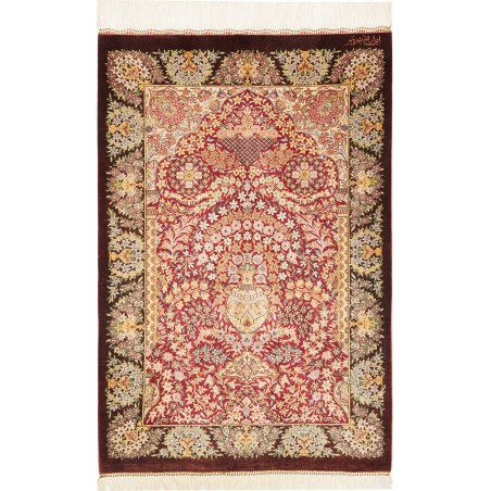 Tappeto Ghom seta Persia marrone 63x94