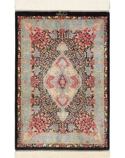 Tappeto Ghom seta Persia marrone blu 63x93