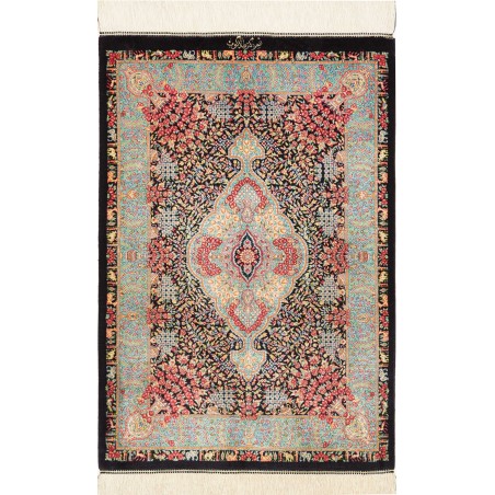Tappeto Ghom seta Persia marrone blu 63x93