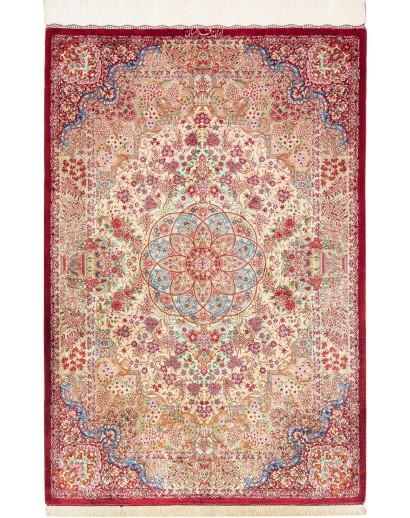 Tappeto Ghom seta Persia giallo rosso 81x118