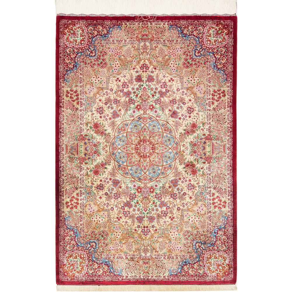 Tappeto Ghom seta Persia giallo rosso 81x118