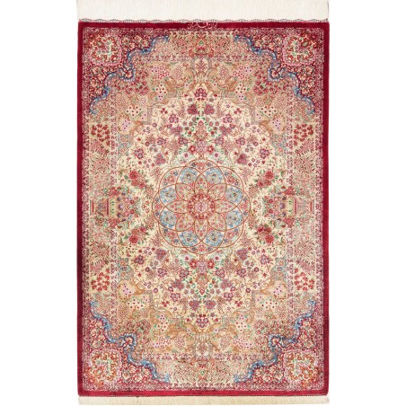 Tappeto Ghom seta Persia giallo rosso 81x118