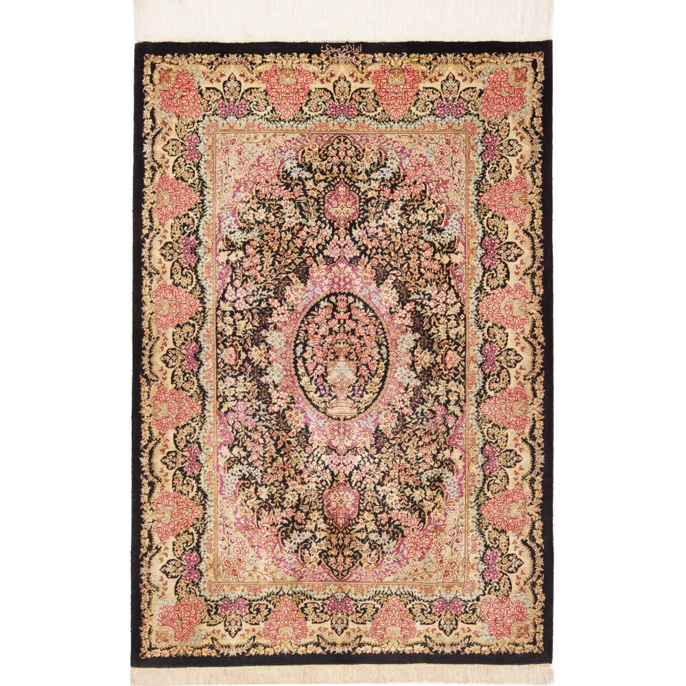 Tappeto Ghom seta Persia marrone 79x120