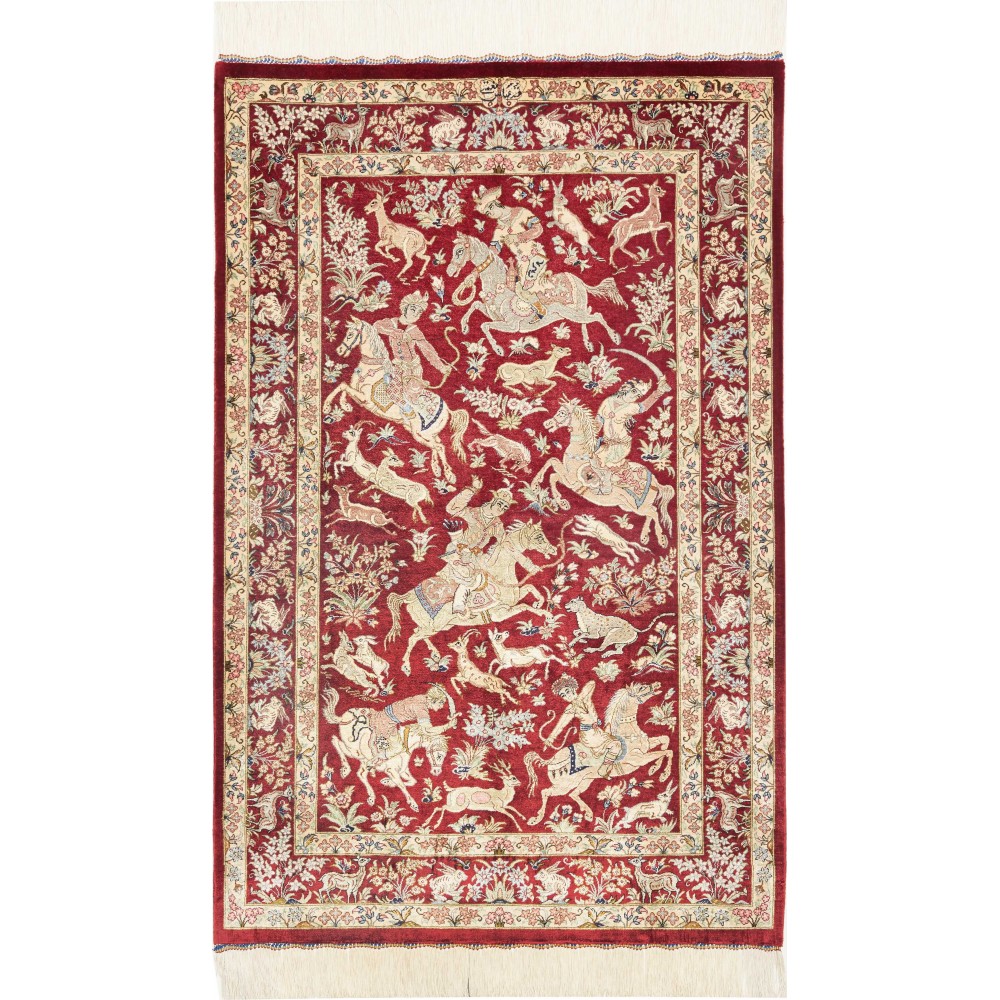 Tappeto Ghom seta Persia giallo marrone 80x124
