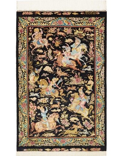 Tappeto Ghom seta Persia blu marrone 81x124