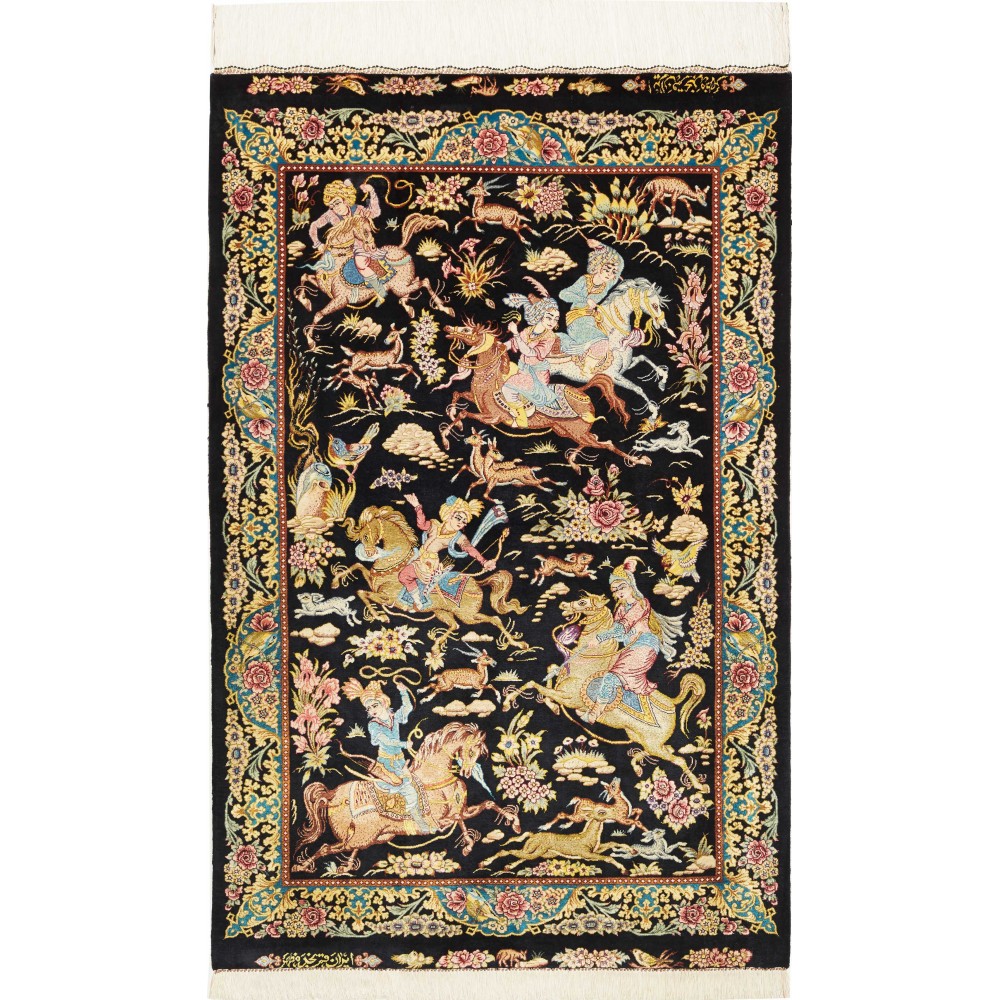 Tappeto Ghom seta Persia blu marrone 81x124