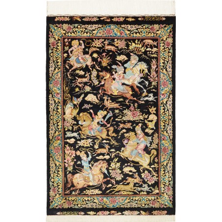 Tappeto Ghom seta Persia blu marrone 81x124