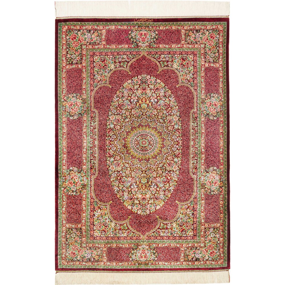 Tappeto Ghom seta Persia beige marrone 81x118