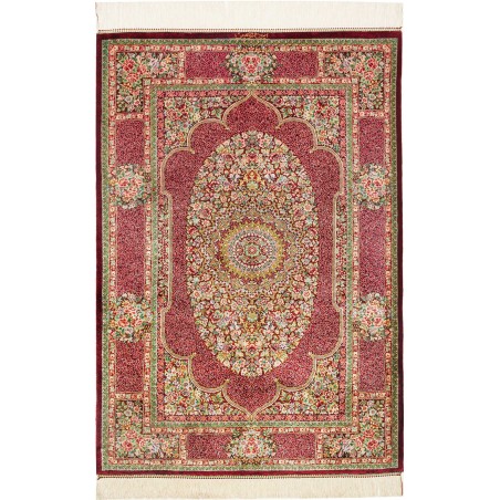 Tappeto Ghom seta Persia beige marrone 81x118