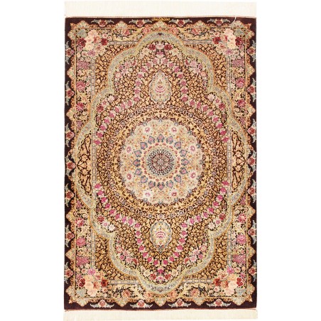 Tappeto Ghom seta Persia marrone grigio 79x121