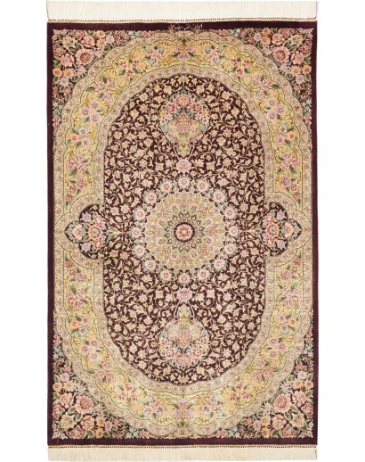 Tappeto Ghom seta Persia marrone grigio 79x124