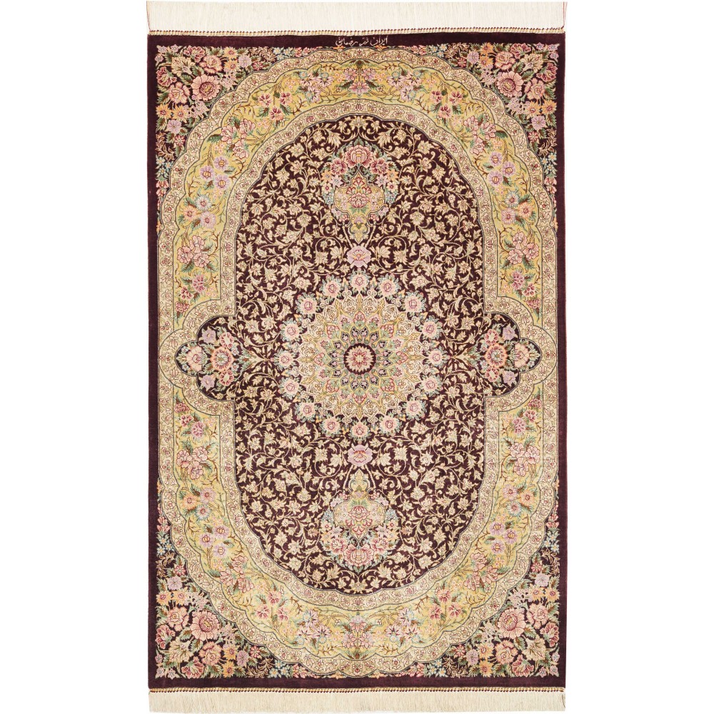 Tappeto Ghom seta Persia marrone grigio 79x124