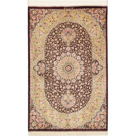Tappeto Ghom seta Persia marrone grigio 79x124