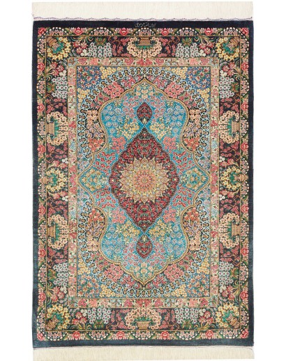 Tappeto Ghom seta Persia marrone grigio 78x117