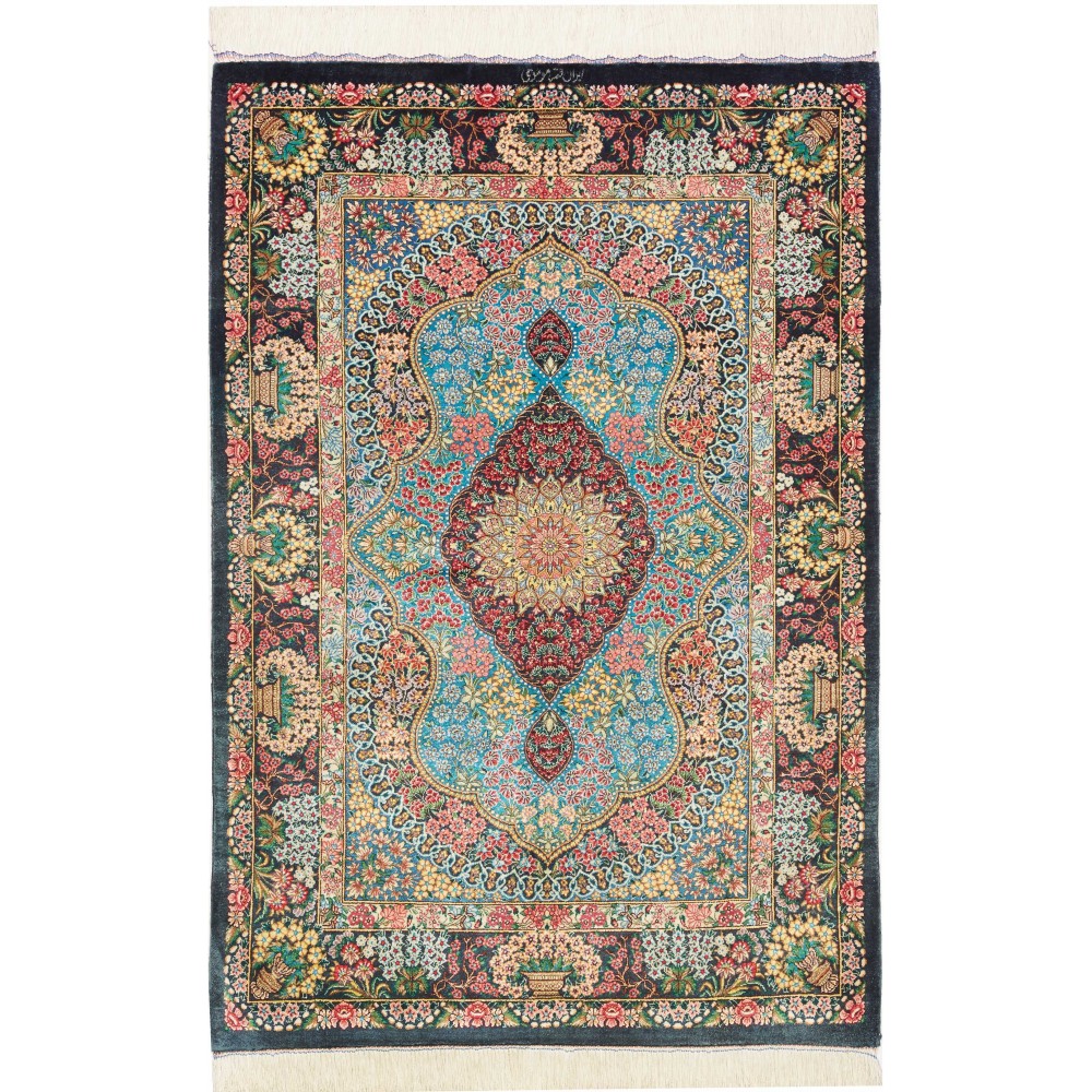 Tappeto Ghom seta Persia marrone grigio 78x117
