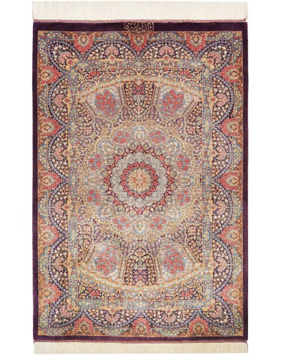 Tappeto Ghom seta Persia marrone azzurro 81x123
