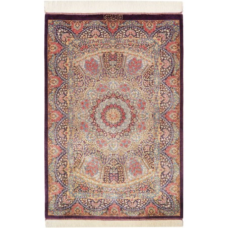 Tappeto Ghom seta Persia marrone azzurro 81x123
