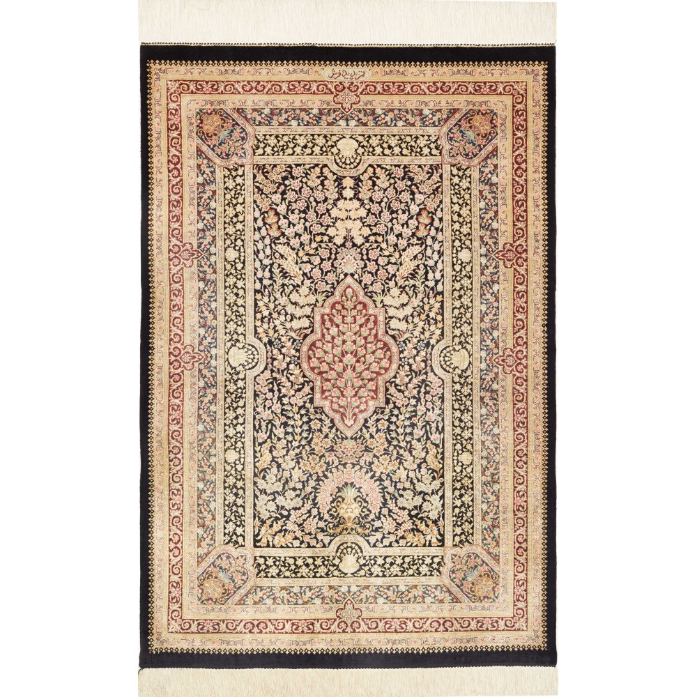 Tappeto Ghom seta Persia giallo marrone 79x118